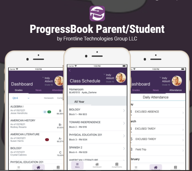 progressbook Mobile app screens